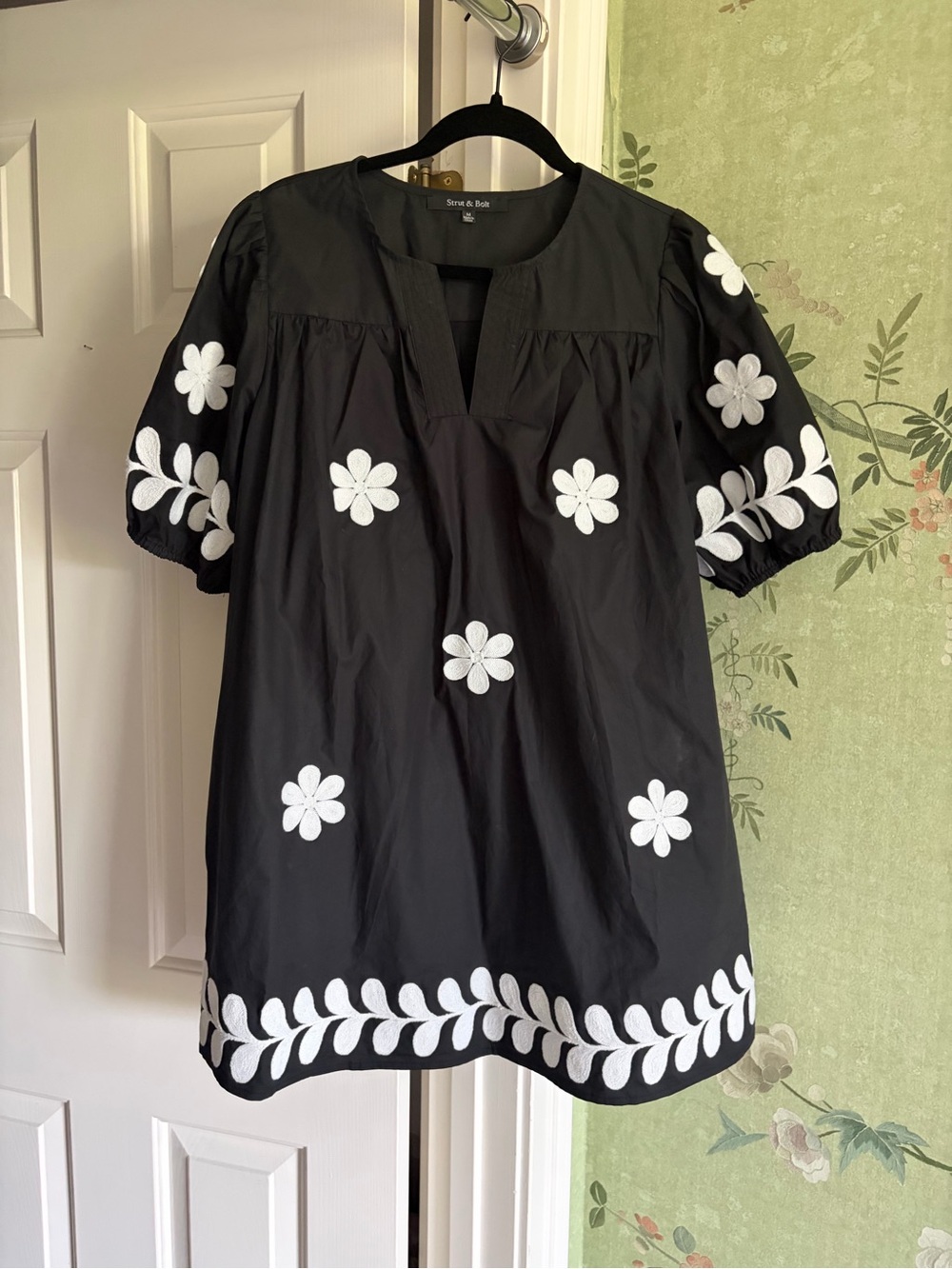 Black Floral-Embroidered Mini Dress by Straw & Salt